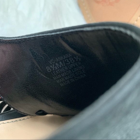 Vince Camuto Ankara Leather Sling Back Peep Toe Black Block Heel  Sandals - Picture 10 of 10